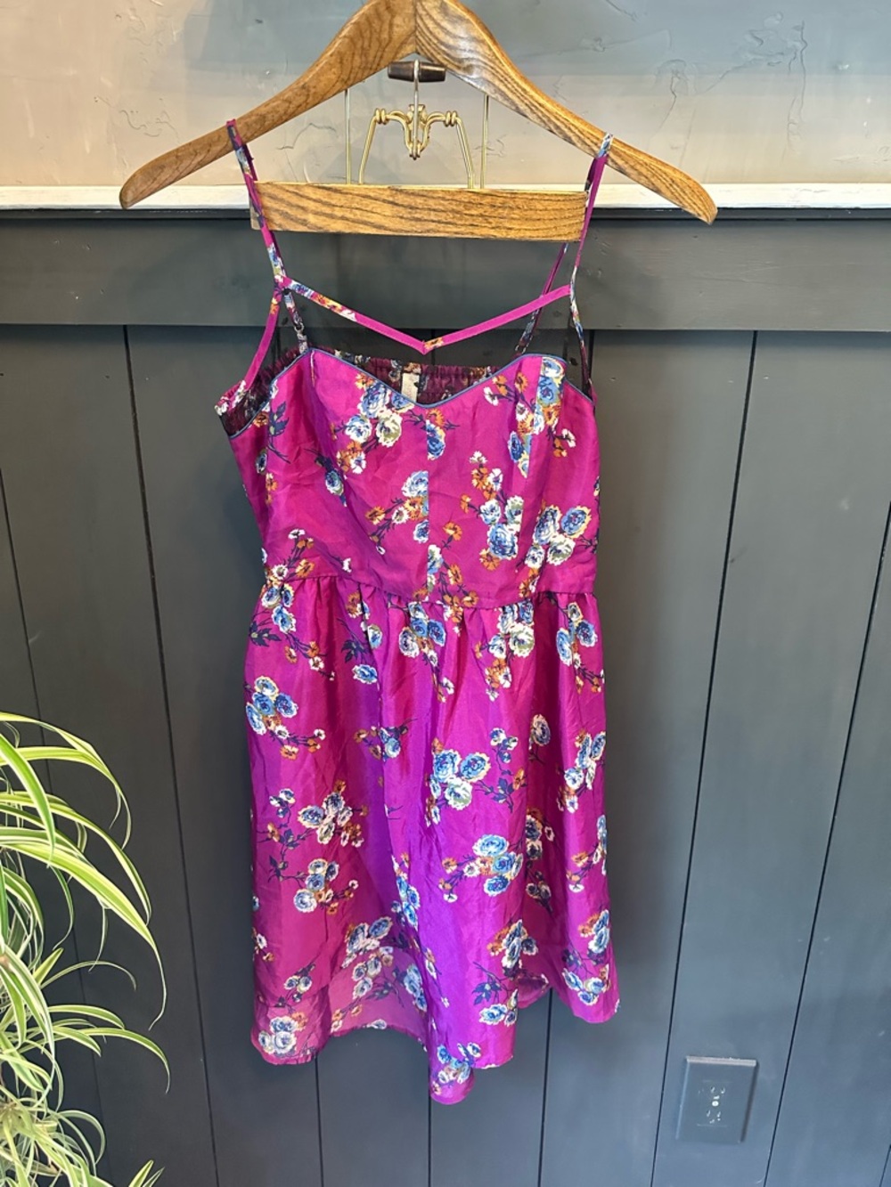 Xhilaration Magenta Floral Spaghetti-Strap Dress size M